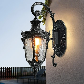 Vonkajšie Nástenné Svietidlo Vintage Nepremokavé Verandu Lampa Na Stenu S Tĺkol Sklo Tieni Záhrady, Dekor Čierny